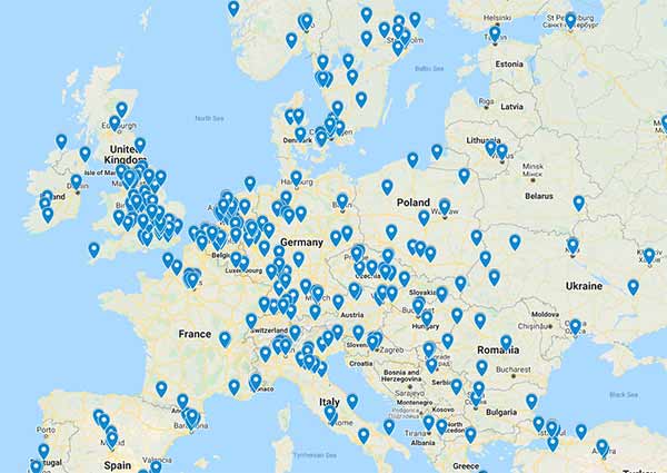 Map of Mobilize.Net customers in Europe and UK.