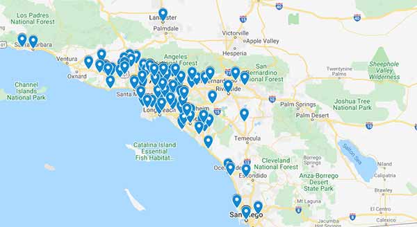 Mobilize.Net customers in Southern California mapped.