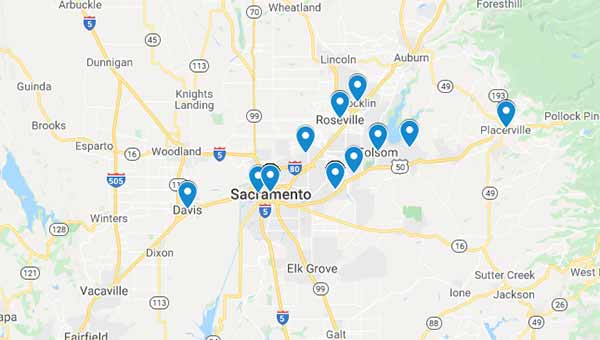 Map of Mobilize.Net customers around Sacramento, CA.