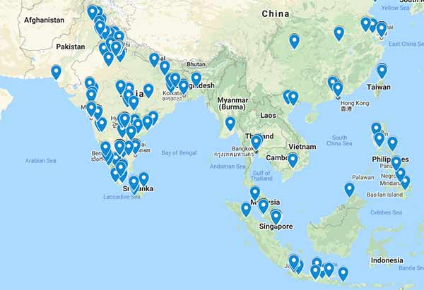 Map of Mobilize.Net customers in South Asia.