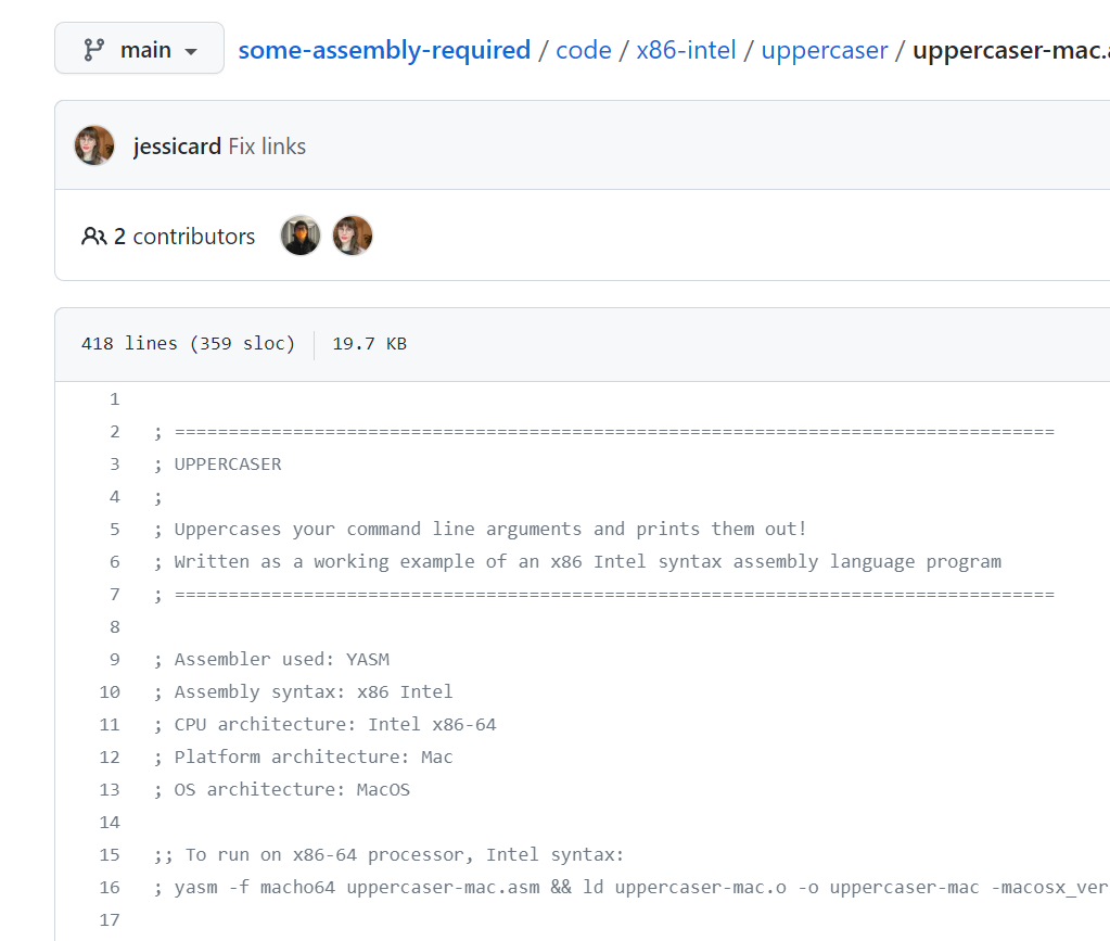 Assembly language example on github