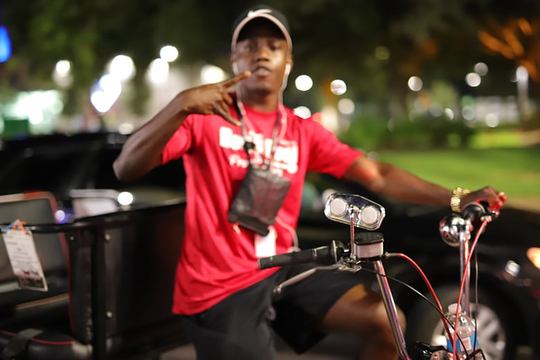 Pedal cab at night.