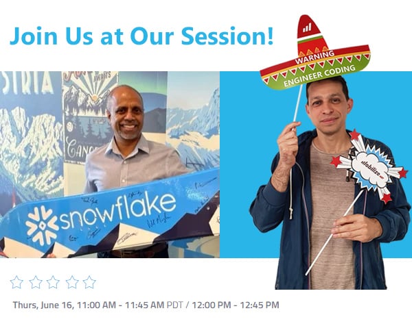 On Wednesday, June 15 at 1:30 PM PDT - Join Snowflake Consulting Manager Ganesh Krishnamurthy and Mobilize.Net Solution Architect Mauricio Rojas 