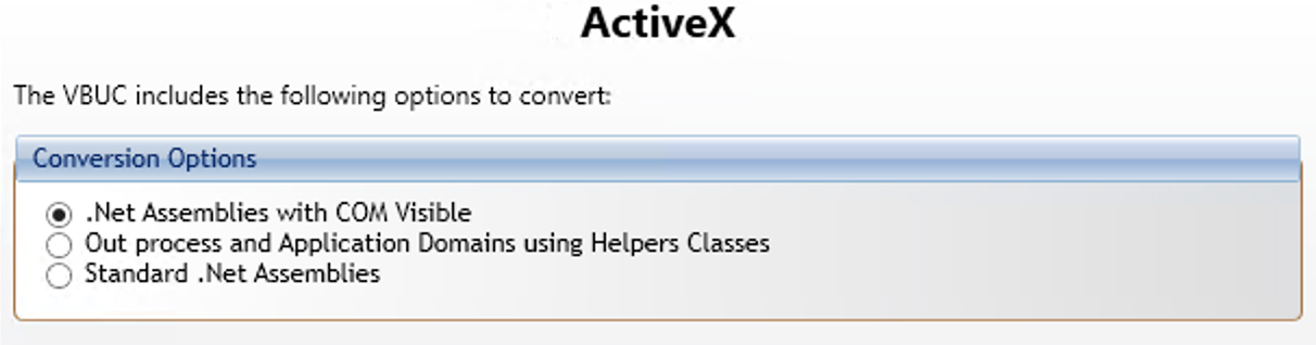 Image of ActiveX conversion options