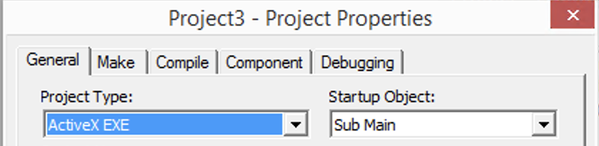 Screenshot of ActiveX EXE project type