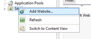 Screenshot to explain how you must also have the .net hosting bundle installed - go to the IIS manager right click on sites and add new Web Site