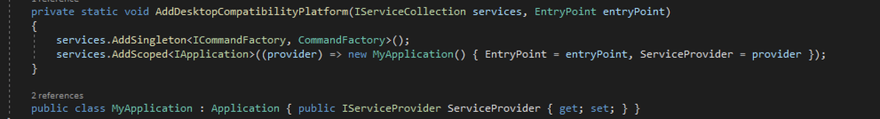 Screenshot of how to inject the services provider inside our Application object