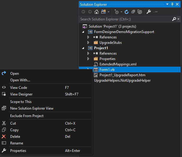 Screenshot of right clicking on the form file