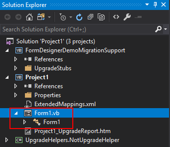 Screenshot of the the form in Solution Explorer 