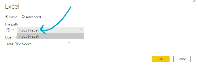 Screenshot to change the file path from the actual file path to the parameter