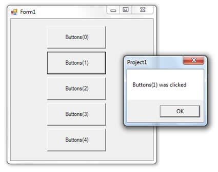 VB6 Application showing the CommandButton controls contained in the Buttons array migrated